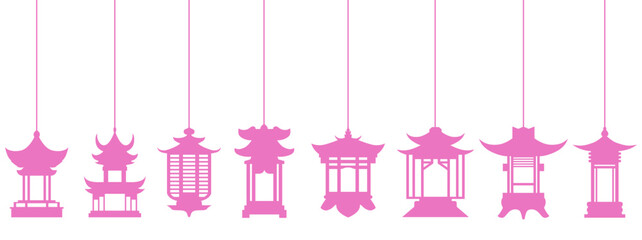 Set vector Japanese Hanging lamp icon. lanterns decoration design vector Illustration