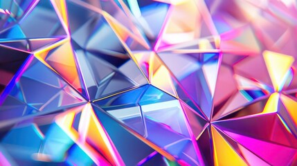 A vibrant, abstract display of colorful, reflective geometric shapes.