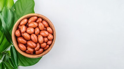 Red Kidney Beans in Bowl on Green Leaves