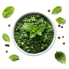 Fresh mint chutney PNG green sauce PNG herbal dip PNG spicy condiment PNG Indian cuisine PNG homemade relish PNG transparent background