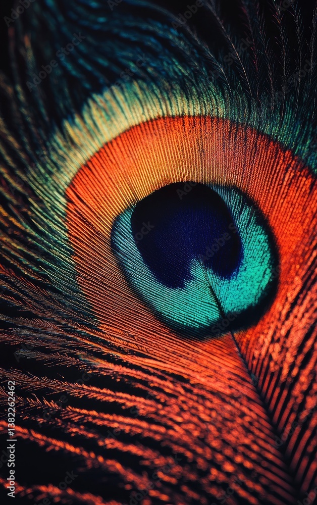 Poster peacock feather detail showing vibrant colors and intricate patterns