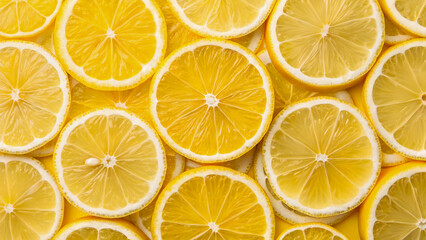 Fresh Lemon Slices Close Up Bright Yellow Citrus Background