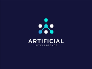 Artificial intelligence with Letter A network Lines Technology Analysis logo vector design concept. AI technology logotype symbol for advance technology, tech company, ui, online network, website.