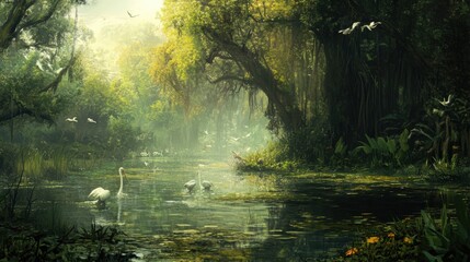 Fototapeta premium A magical swamp filled with rare wildlife