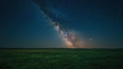 Fototapeta premium Milky Way Galaxy over Serene Green Field at Night
