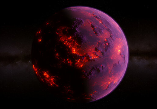 Rogue Planet Drifting Through Space Bathed in Eerie Red and Purple Hues