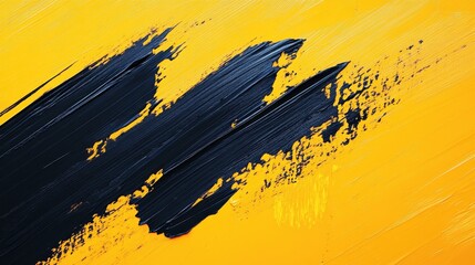 Abstract Paint Stroke on Yellow Canvas