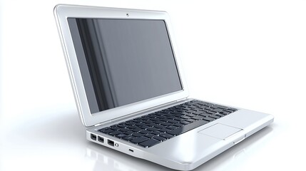 Silver Laptop Against White Background