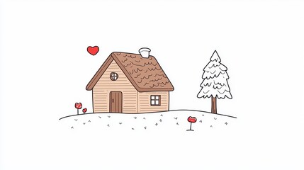 Fototapeta premium Simple Pixel Art Cabin In Snowy Landscape