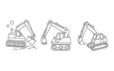 Hand drawn coloring page of excavator Kids friendly a cute Vector illustration line artwork 
