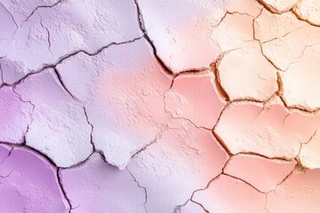 Cracked pastel-colored surface, showcasing a gradient from purple to pink, creating an abstract texture.