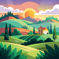 Fototapeta premium landscape with village