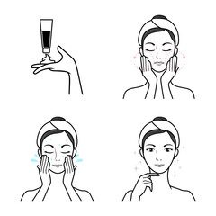 Skin Care Apply Facial cream . Steps how to facial care. illustration