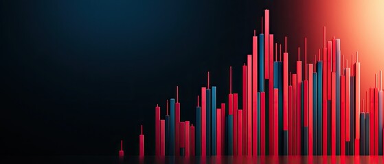 Fototapeta premium A colorful, abstract visual representation of bar graphs, suggesting data analysis and financial trends with vibrant red, blue, and dark backgrounds.