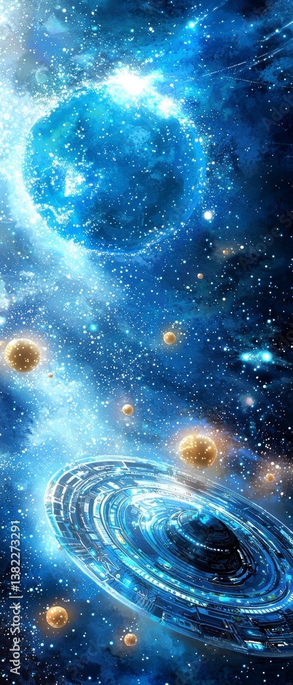 Poster exploring cosmic wonders outer space digital art vast universe celestial view astronomical concepts