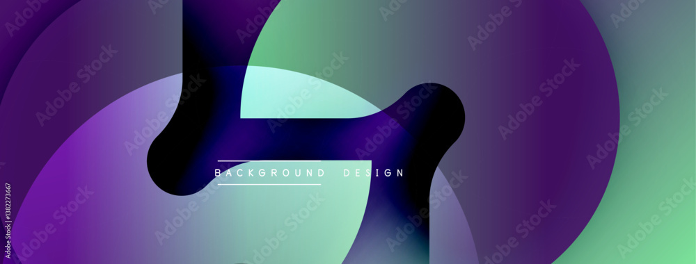 Aufkleber Abstract design. Smooth shapes overlap creating vibrant color transitions. Purple, green hues dominate composition. Modern aesthetic.
