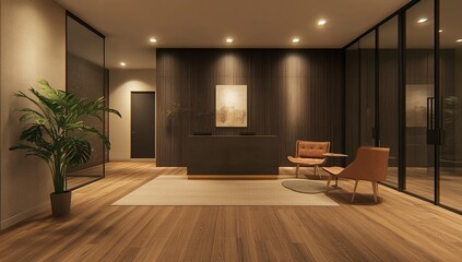 Modern Office Lobby Interior Design with Warm Lighting