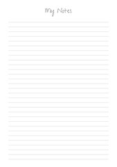 MY NOTES blank sheet of paper with straight parallel lines on white isolated background. Vector illustration.