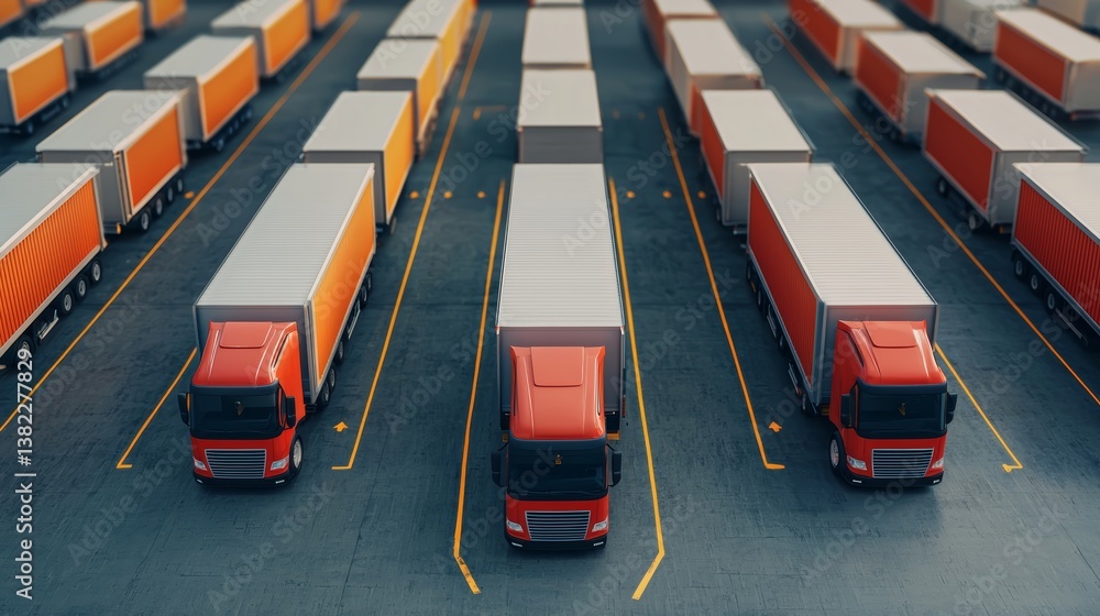 Poster efficient logistic and supply chain operations distribution center aerial view urban environment tra