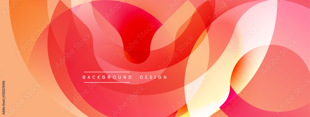 Poster abstract shapes overlap, creating vibrant orange, red, yellow gradients. smooth curves suggest movem
