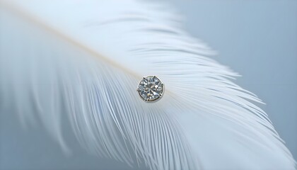 close up of a feather with a diamond in it