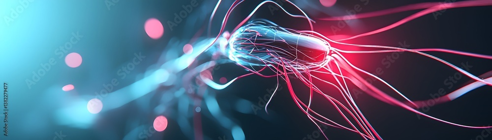 Poster energetic particle swarm digital abstraction, flowing light particles, organic motion, high-tech aes