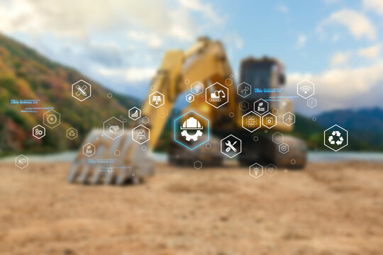 Backhoe to on the ground, Construction site at the lagoon. - Powered by Adobe