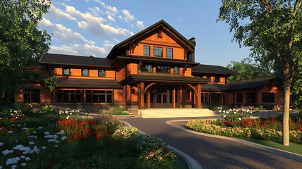 Fototapeta premium Modern House Design Highlighted in a Close Up, Realistic Front View
