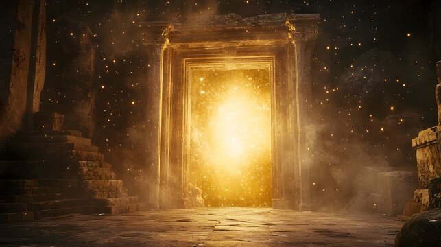 Ancient doorway glows with mystic light