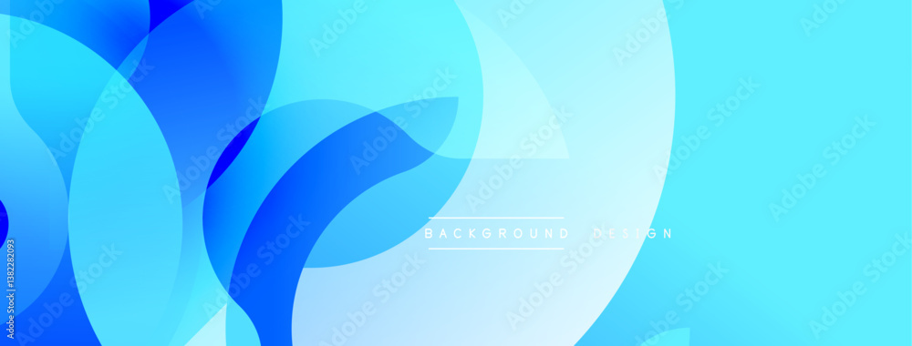 Poster Blue abstract shapes overlap creating dynamic gradient effect. Smooth curves, modern design, vibrant colors, clean aesthetic. Perfect background for presentations, websites.