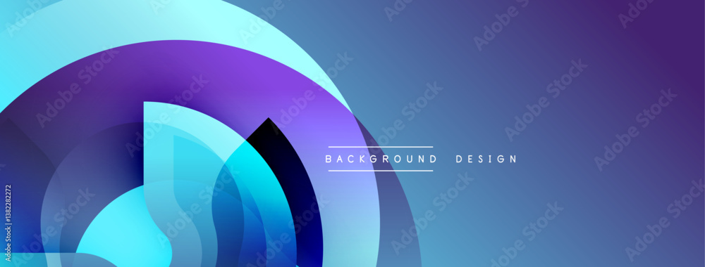 Poster abstract blue purple layers create dynamic background. smooth gradients, circular shapes, modern des
