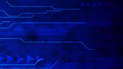Blue neon circuit board technology grunge background