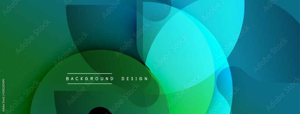 Poster abstract design. overlapping circles create vibrant gradients. teal, green, blue hues blend seamless