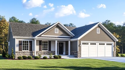 Realistic Close Up of a Contemporary Home's Stunning Front Exterior