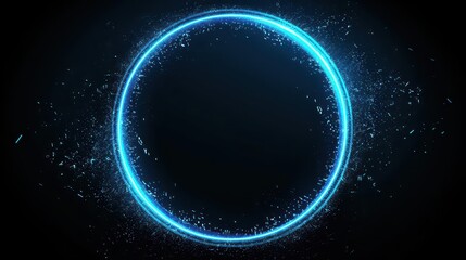 A glowing blue circular frame with particles, ideal for digital design or effects.