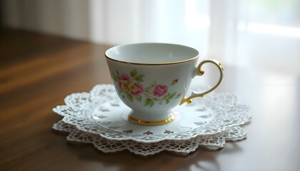 Fototapeta premium cup on a doily on a table