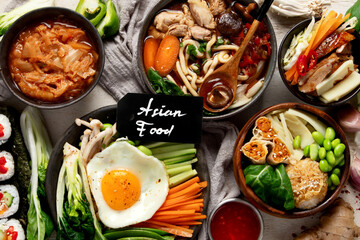 Various Korean Home-style Side Dishes. Asian food concept.
