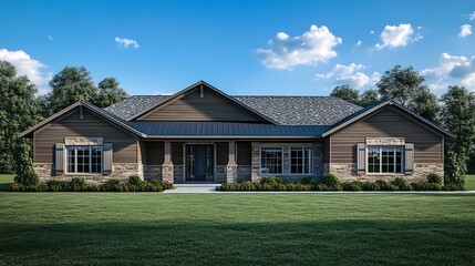 Elegant Front View of a Modern House, Photorealistic Close Up