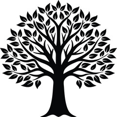 Obraz premium Vector silhouette of a tree with branches and leaves with white background