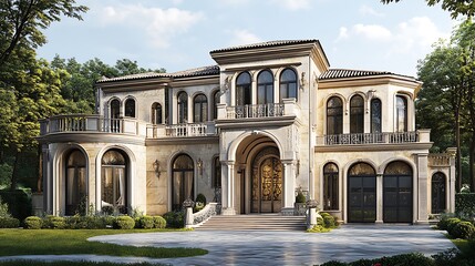 Fototapeta premium Elegant Front View of a Modern House, Photorealistic Close Up