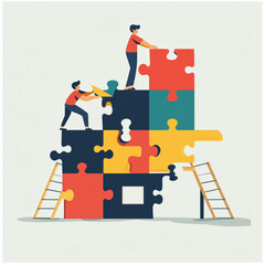 Build your way to success. Putting together a puzzle of a success. Vector illustration.