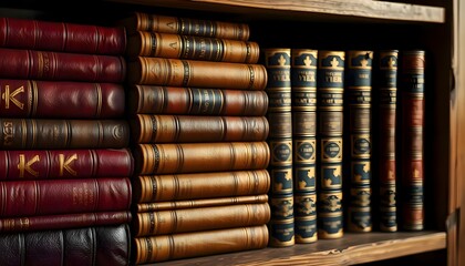 row of books sitting on top of a wooden shelf
