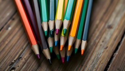 Fototapeta premium group of colored pencils sitting on top of a wooden table