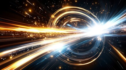 Obraz premium Dynamic light trails abstract digital art visual effects cosmic space high contrast modern art concepts