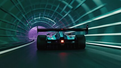 Fototapeta premium Futuristic race car speeding through a vibrant tunnel