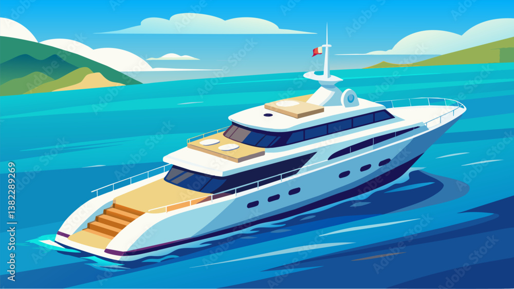 Poster a luxurious yacht cruising through crystal clear waters its data navigation system delivering precis