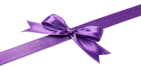 Purple satin ribbon bow isolated on black background