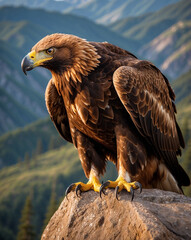 Majestic Golden Eagle Perched Over Mountain Landscape, Power and Resilience