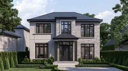 Elegant Front View of a Modern House, Photorealistic Close Up