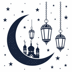 vector illustration of a mosque in the night